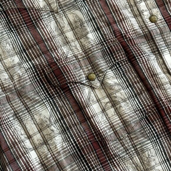 Wrangler Retro Pearl Snap Long Sleeve Western Shirt Brown Size Mens 2XL XXL Flaw - Picture 2 of 10